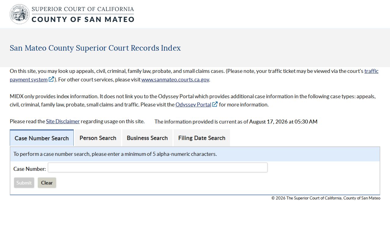 San Carlos residents directory MIDX court search