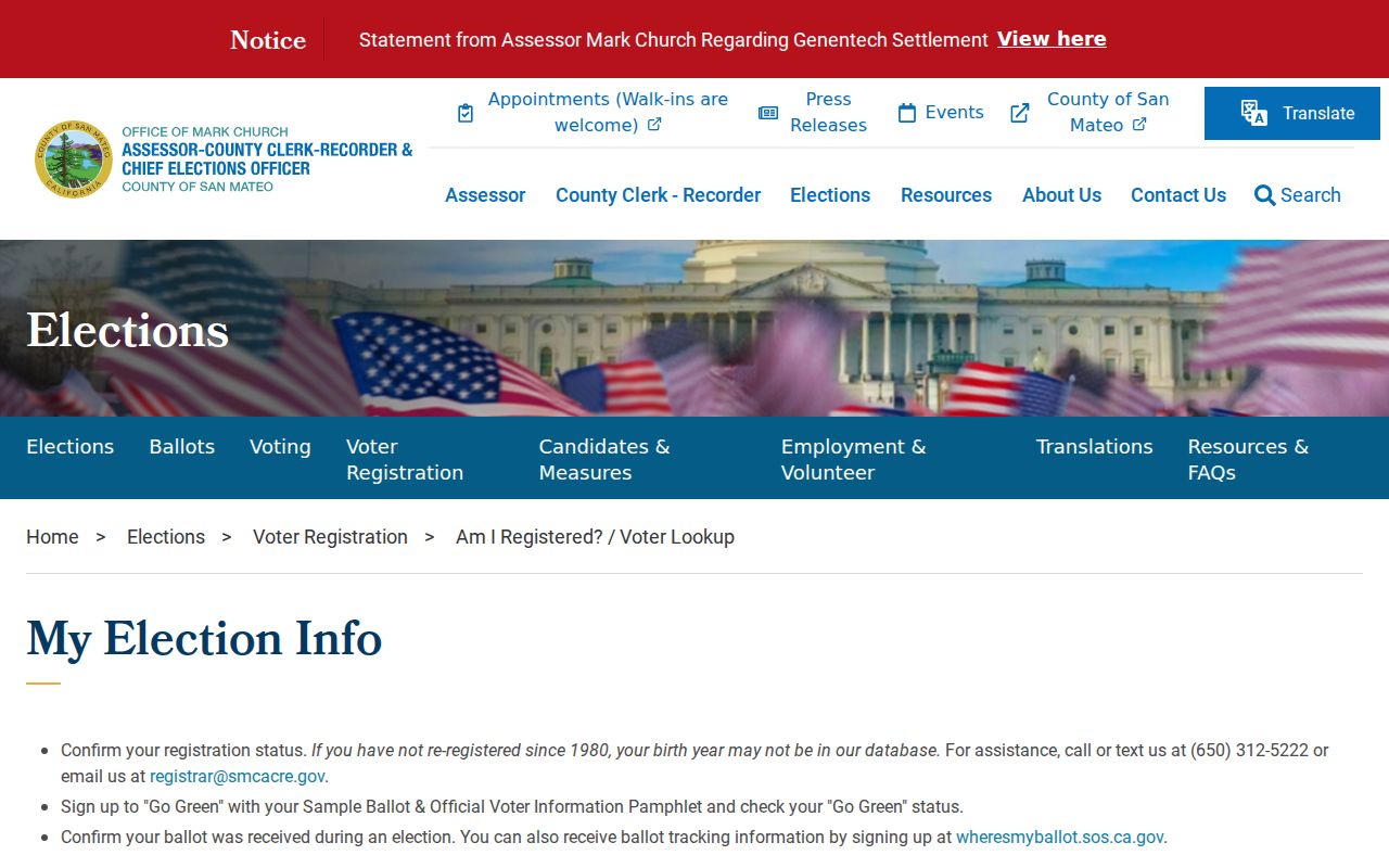 San Carlos residents directory voter status lookup