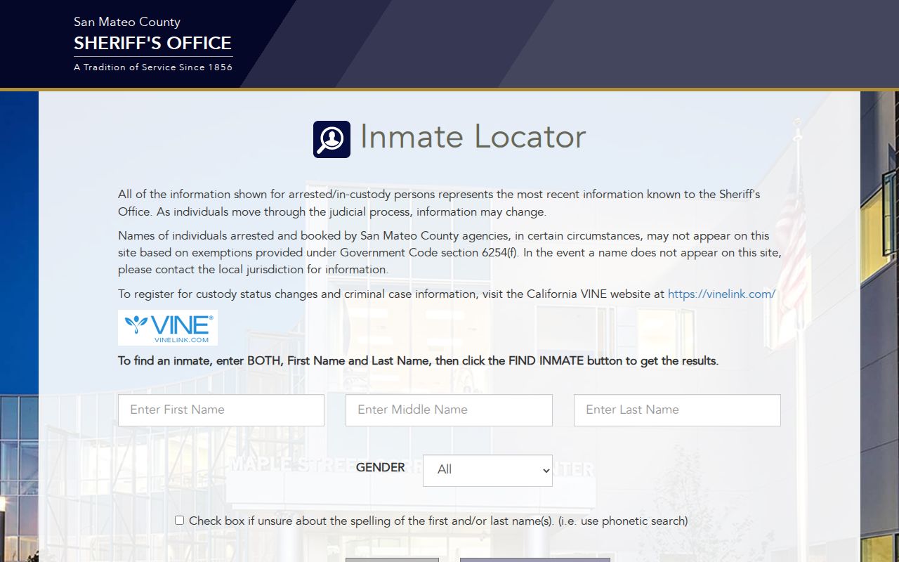 San Carlos residents directory county inmate locator