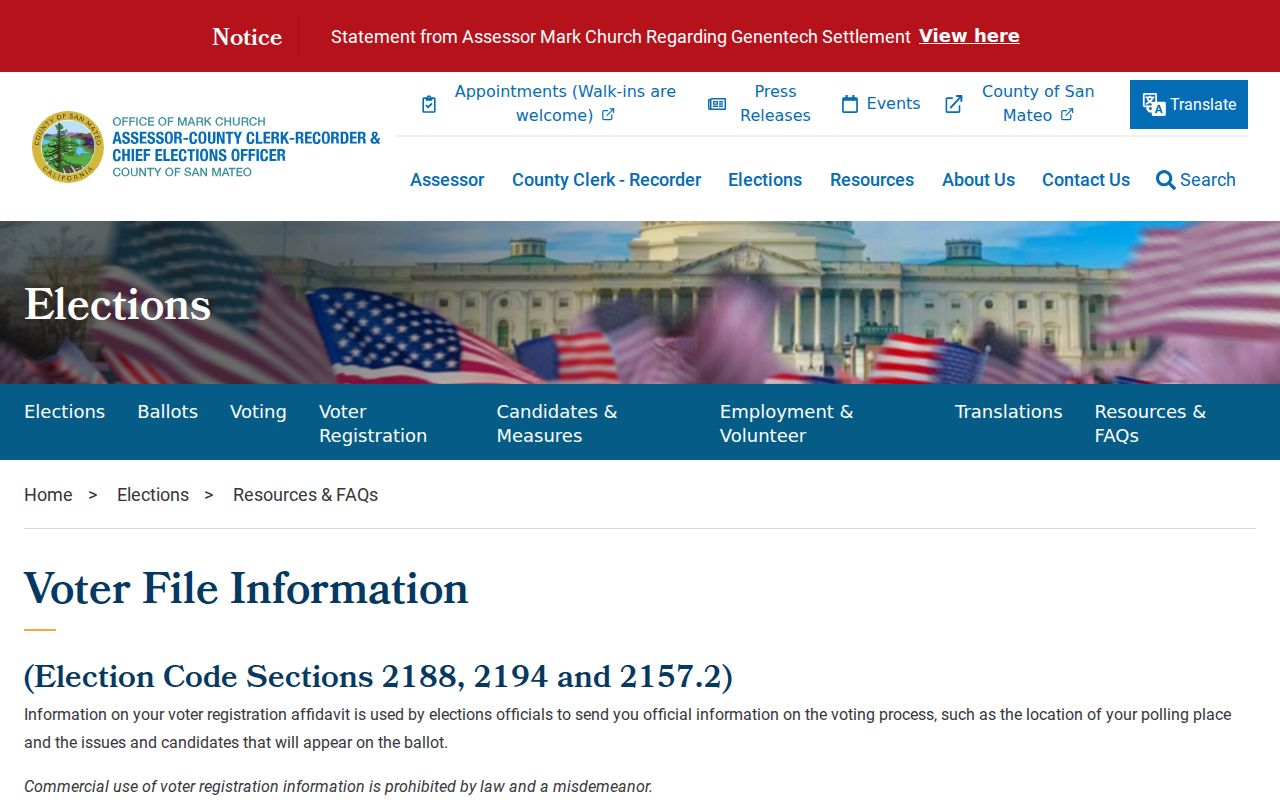 San Carlos neighbors restricted voter file information