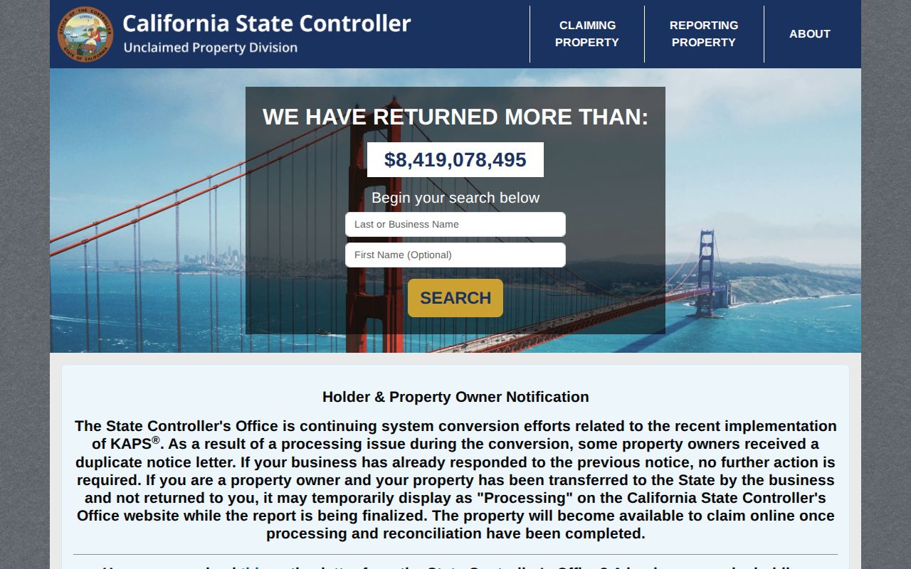 San Carlos resident lookup unclaimed property search